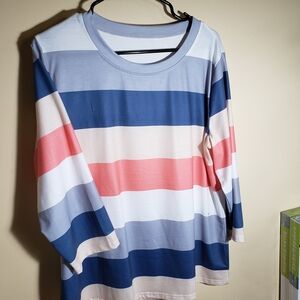 Elegant Multicolor Striped Long Sleeve Tee